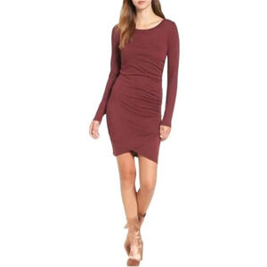 Leith Burgundy Ruched Front Long Sleeve Tulip‎ Hem Dress Size Small